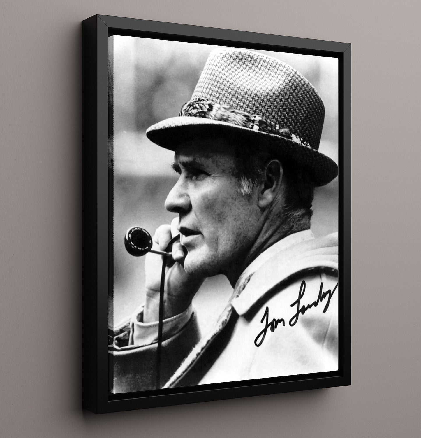 Tom Landry - The Fedora football wall art 16x20 Framed Canvas