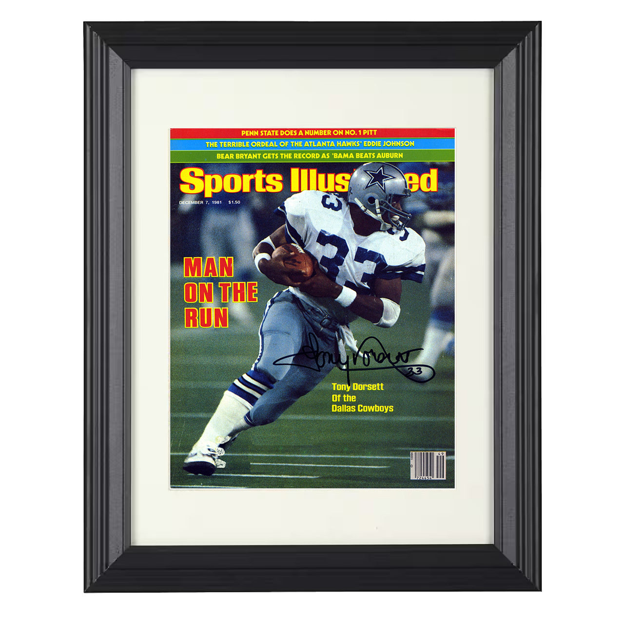 Tony Dorsett Man on the Run – Cowboy Flash Image – 8x10 black beveled framed football wall art