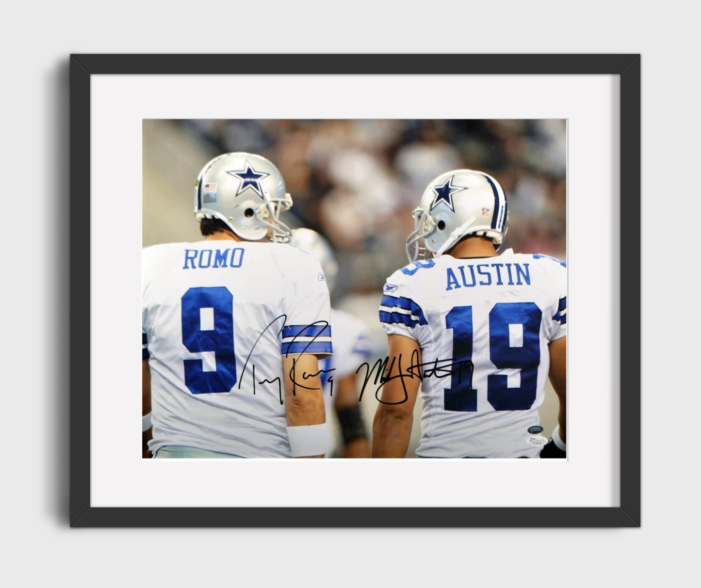 Tony Romo and Miles Austin - Dallas Football Sideline Back Jerseys football wall art 16x20 Gallery Frame