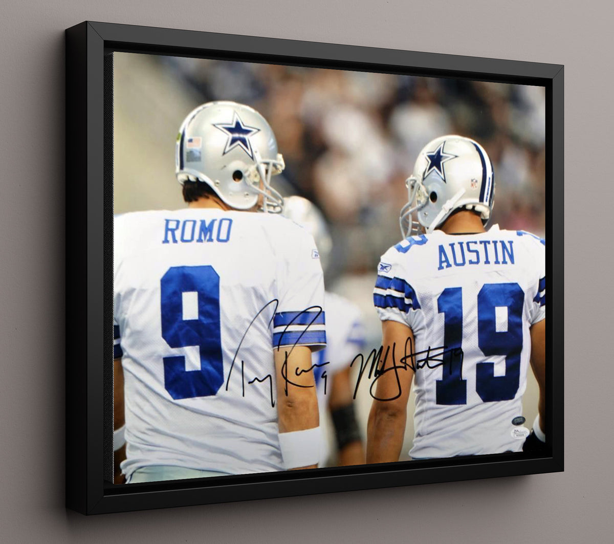 Tony Romo and Miles Austin - Dallas Football Sideline Back Jerseys football wall art 16x20 Framed Canvas