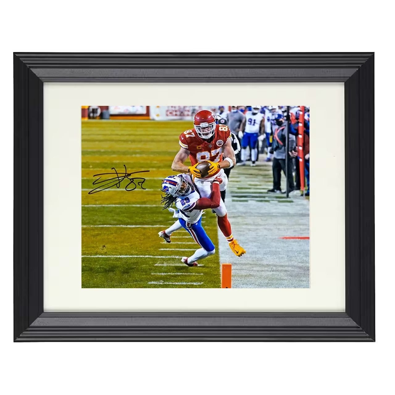 Travis Kelce – Endzone Flight – 8x10 black beveled framed football wall art
