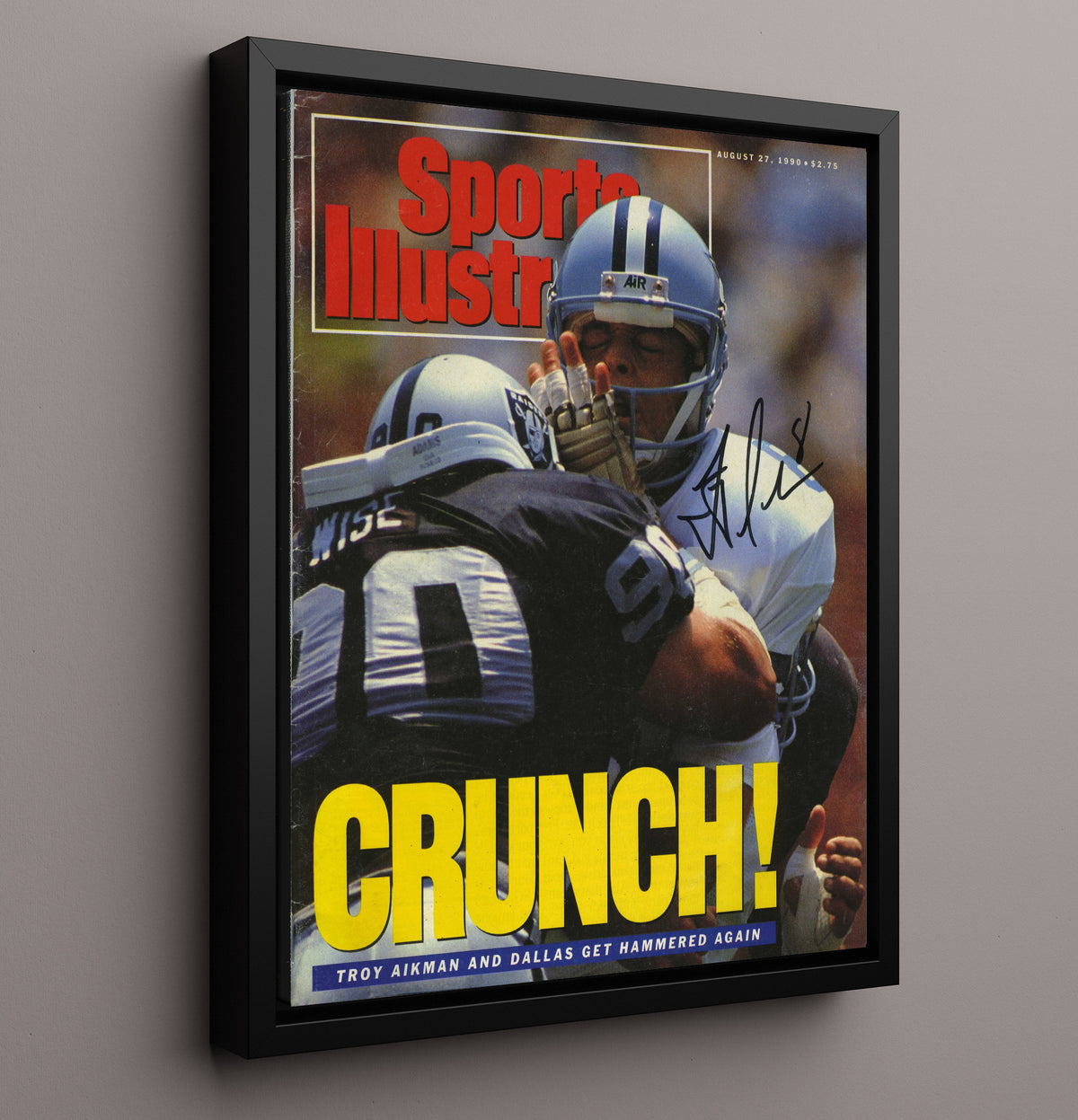 Troy Aikman - Dallas football Hit By Los Angeles football Defender SI Cover 1990 football wall art 16x20 Framed Canvas