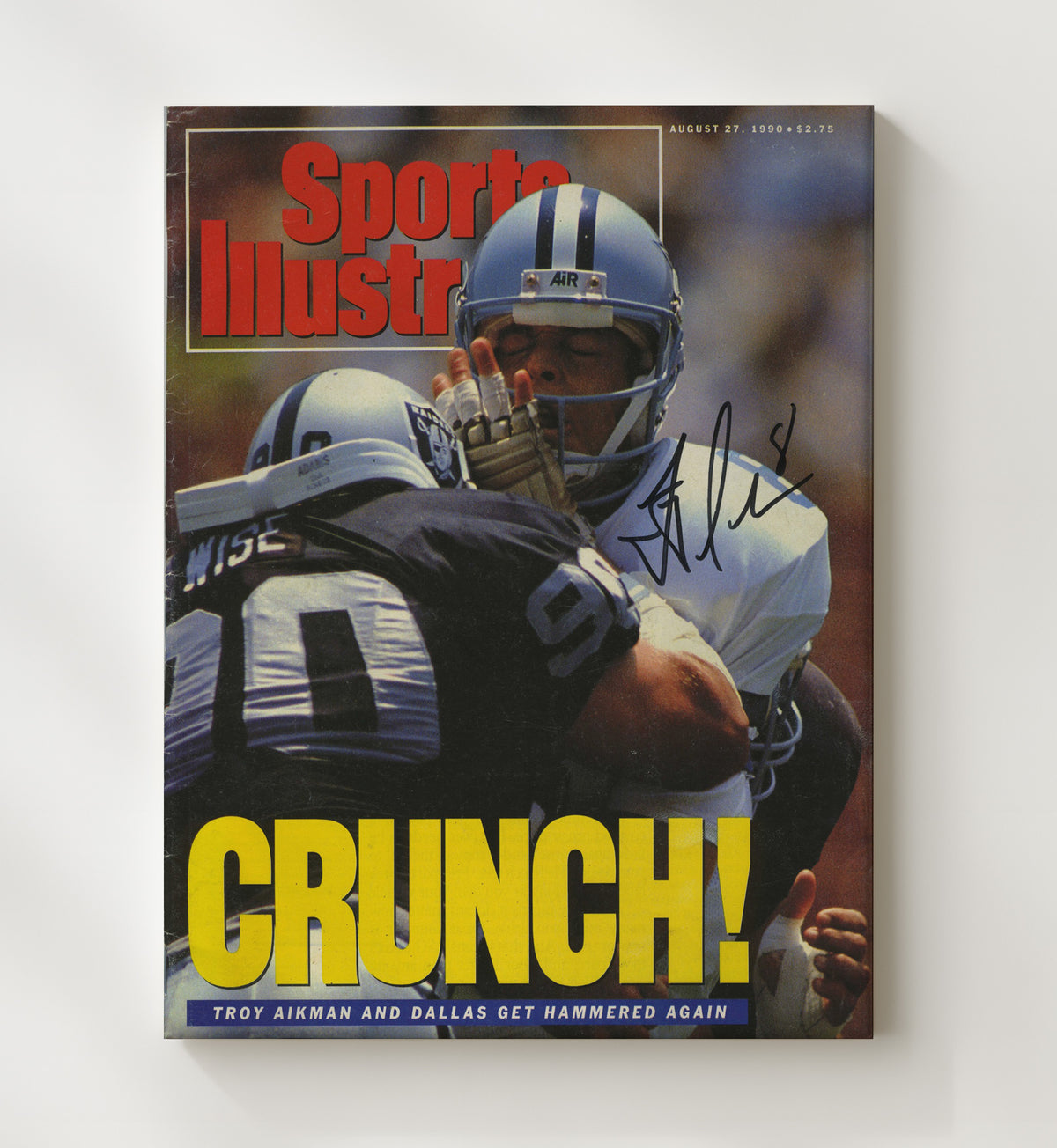 Troy Aikman - Dallas football Hit By Los Angeles football Defender SI Cover 1990 football wall art 20x24 Canvas