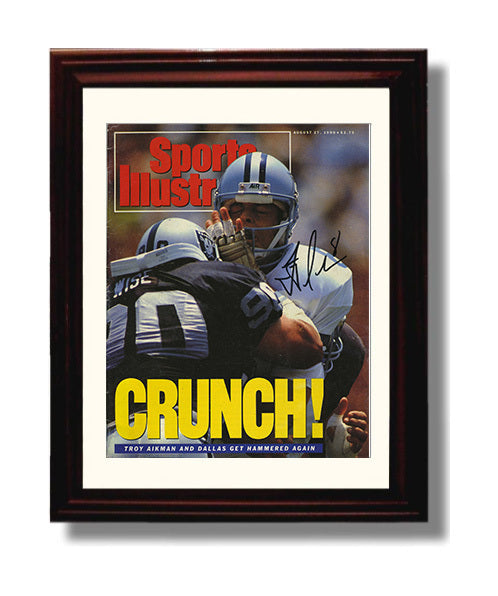 Troy Aikman - Dallas football Hit By Los Angeles football Defender SI Cover 1990 football wall art 8x10 Beveled Frame