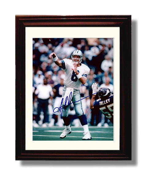 Troy Aikman - Dallas football Quarterback Pass Follow Through Versus Buffalo football Defender football wall art 8x10 Beveled Frame