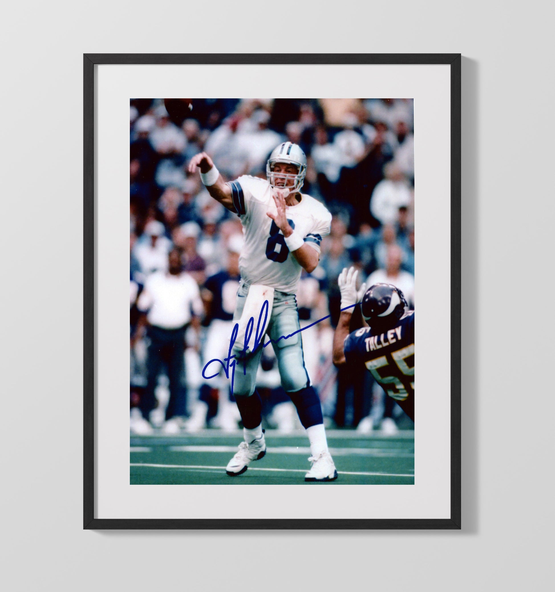 Troy Aikman - Dallas Football Quarterback Pass Follow Through Versus Buffalo Football Defender Football Wall Art - football wall art print