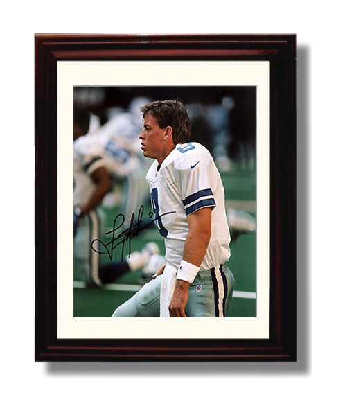 Troy Aikman - Dallas football Quarterback Sideline Profile In White Jersey football wall art 8x10 Beveled Frame