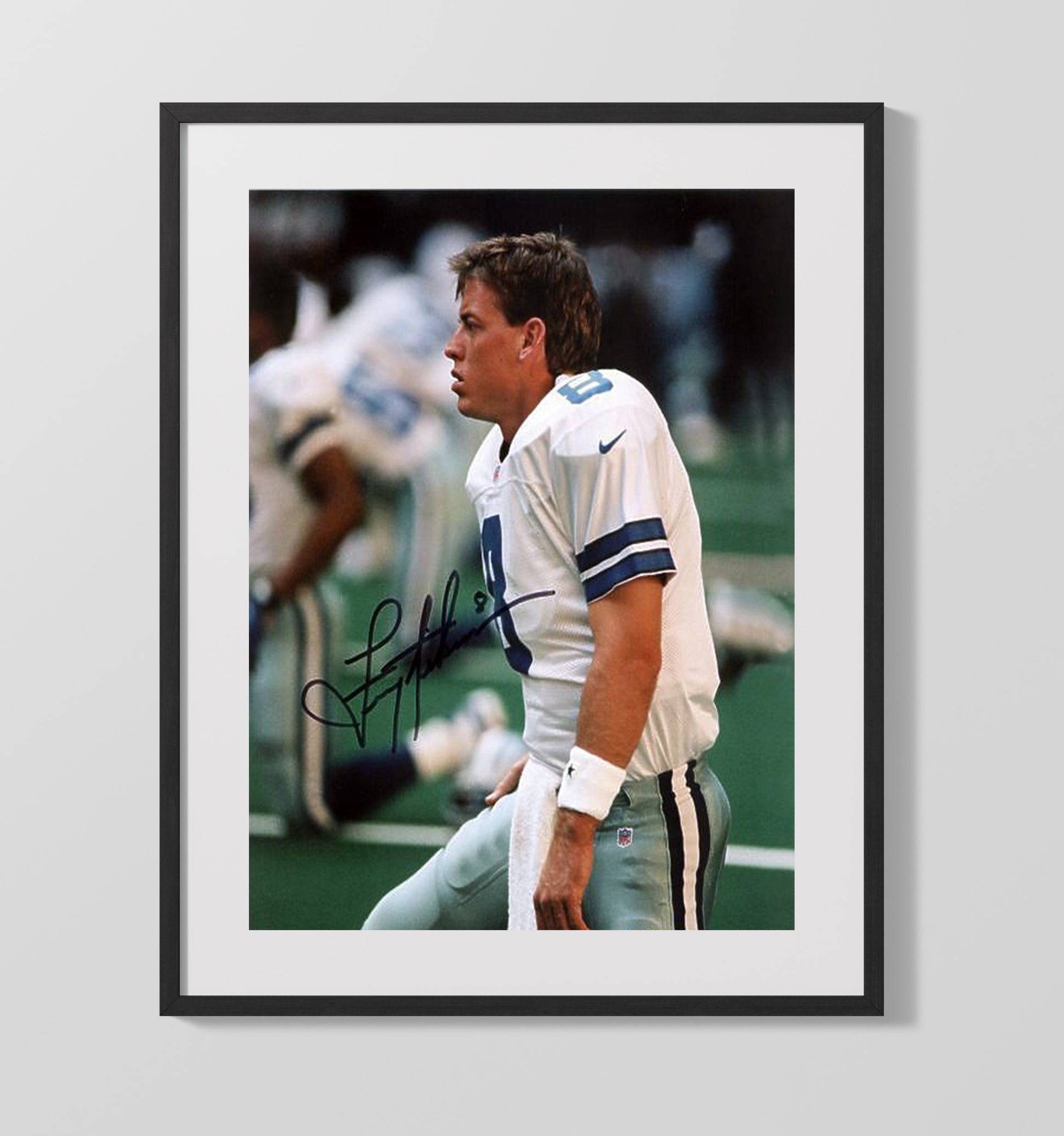 Troy Aikman - Dallas football Quarterback Sideline Profile In White Jersey football wall art 16x20 Gallery Frame