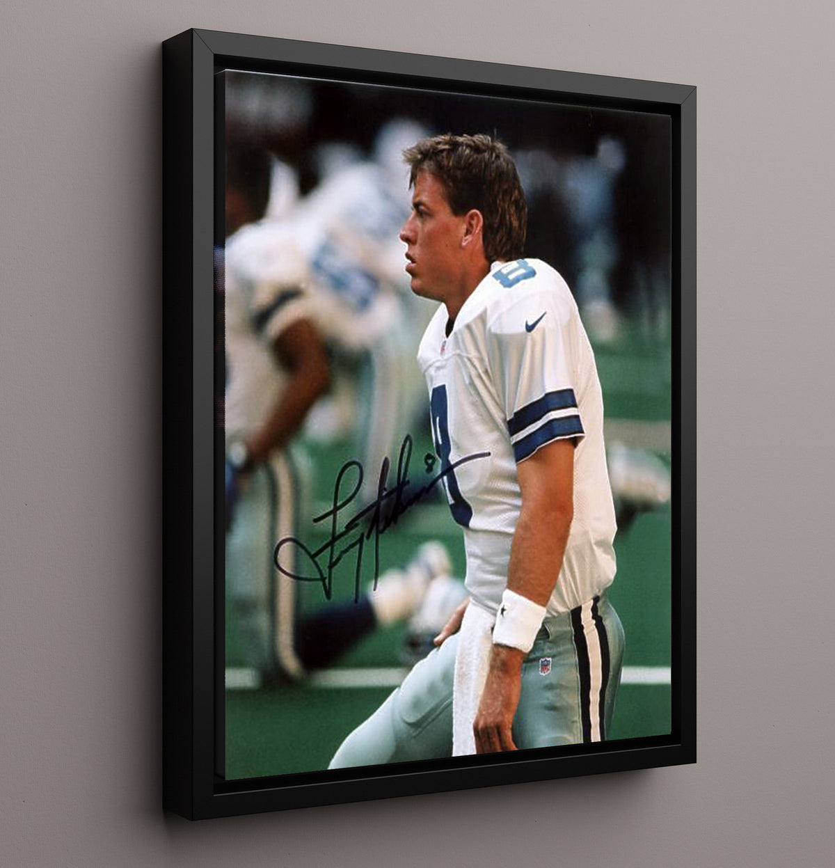 Troy Aikman - Dallas football Quarterback Sideline Profile In White Jersey football wall art 16x20 Framed Canvas