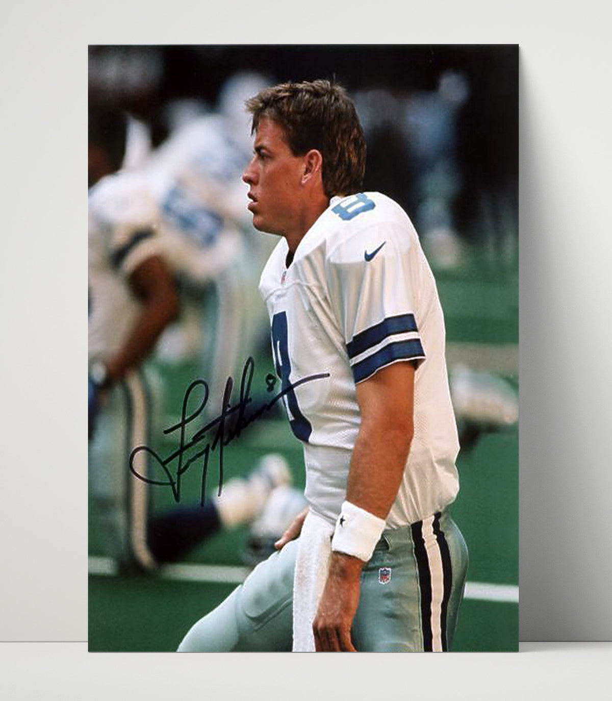 Troy Aikman - Dallas football Quarterback Sideline Profile In White Jersey football wall art 16x20 Unframed Print