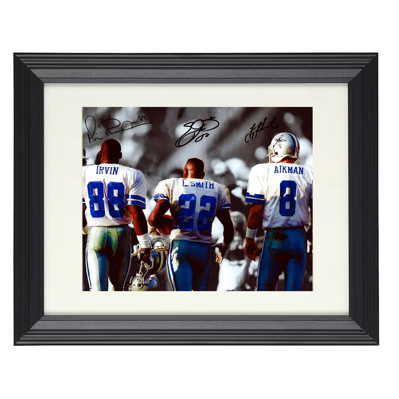 Troy Aikman Emmitt Smith Michael Irvin – Dallas Legends – 8x10 black beveled framed football wall art
