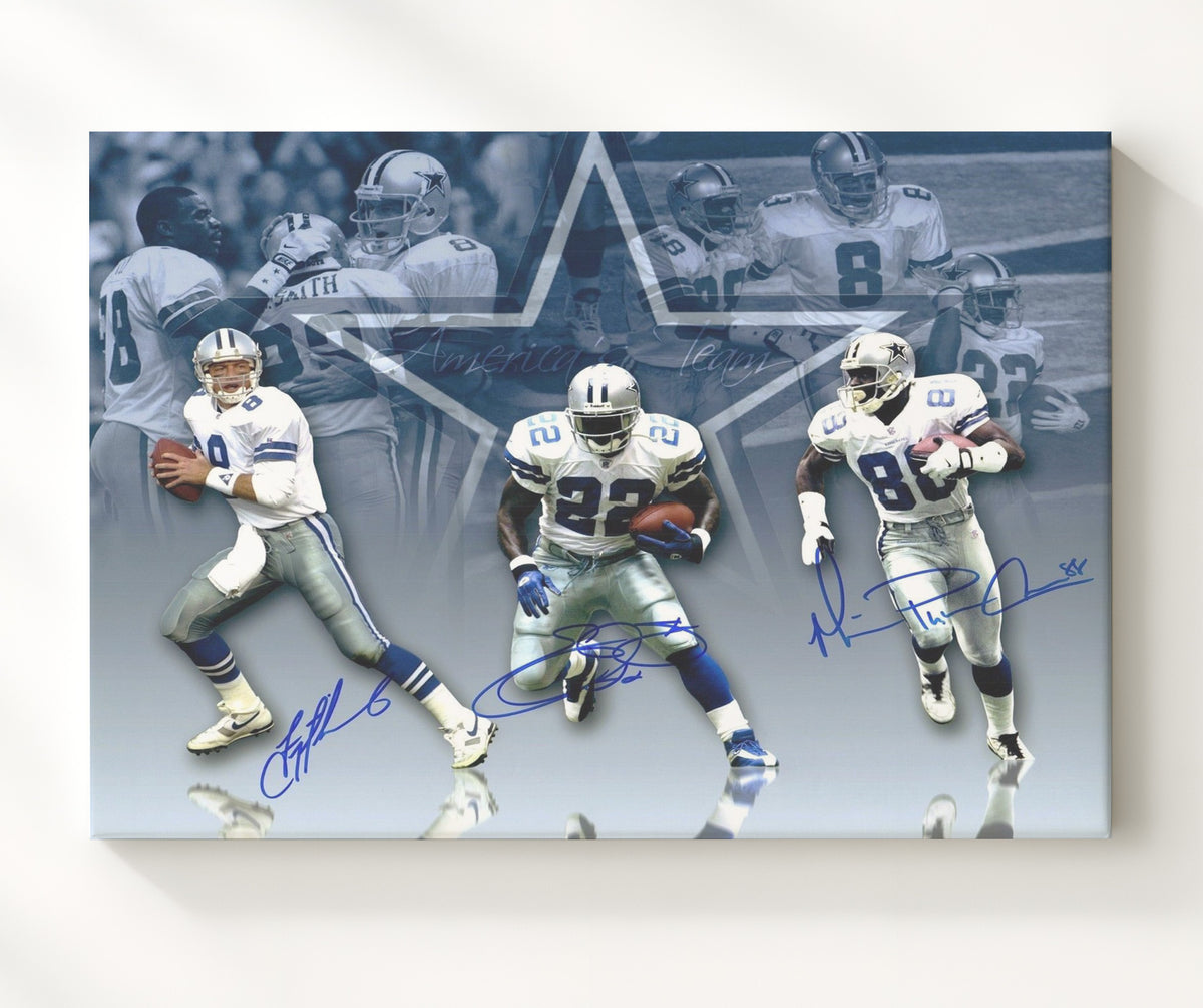 Troy Aikman Emmitt Smith Michael Irvin - Dallas Football Triplets Dynasty Composite football wall art 20x24 Canvas