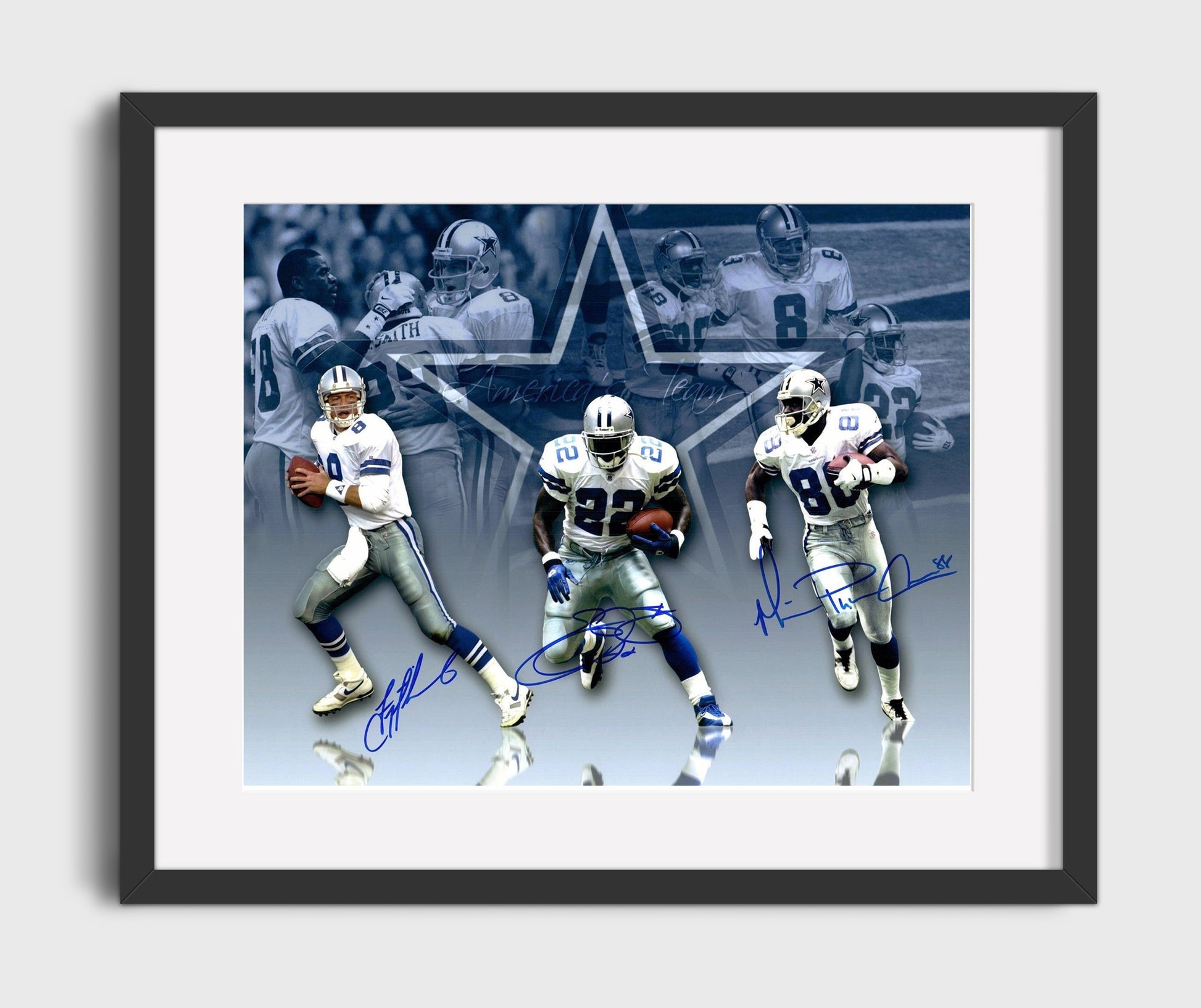 Troy Aikman Emmitt Smith Michael Irvin - Dallas Football Triplets Dynasty Composite football wall art 16x20 Gallery Frame