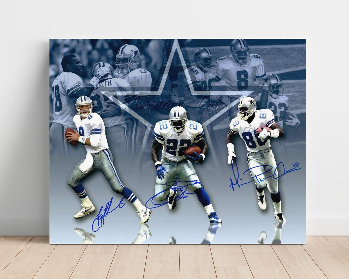 Troy Aikman Emmitt Smith Michael Irvin - Dallas Football Triplets Dynasty Composite football wall art 16x20 Unframed Print