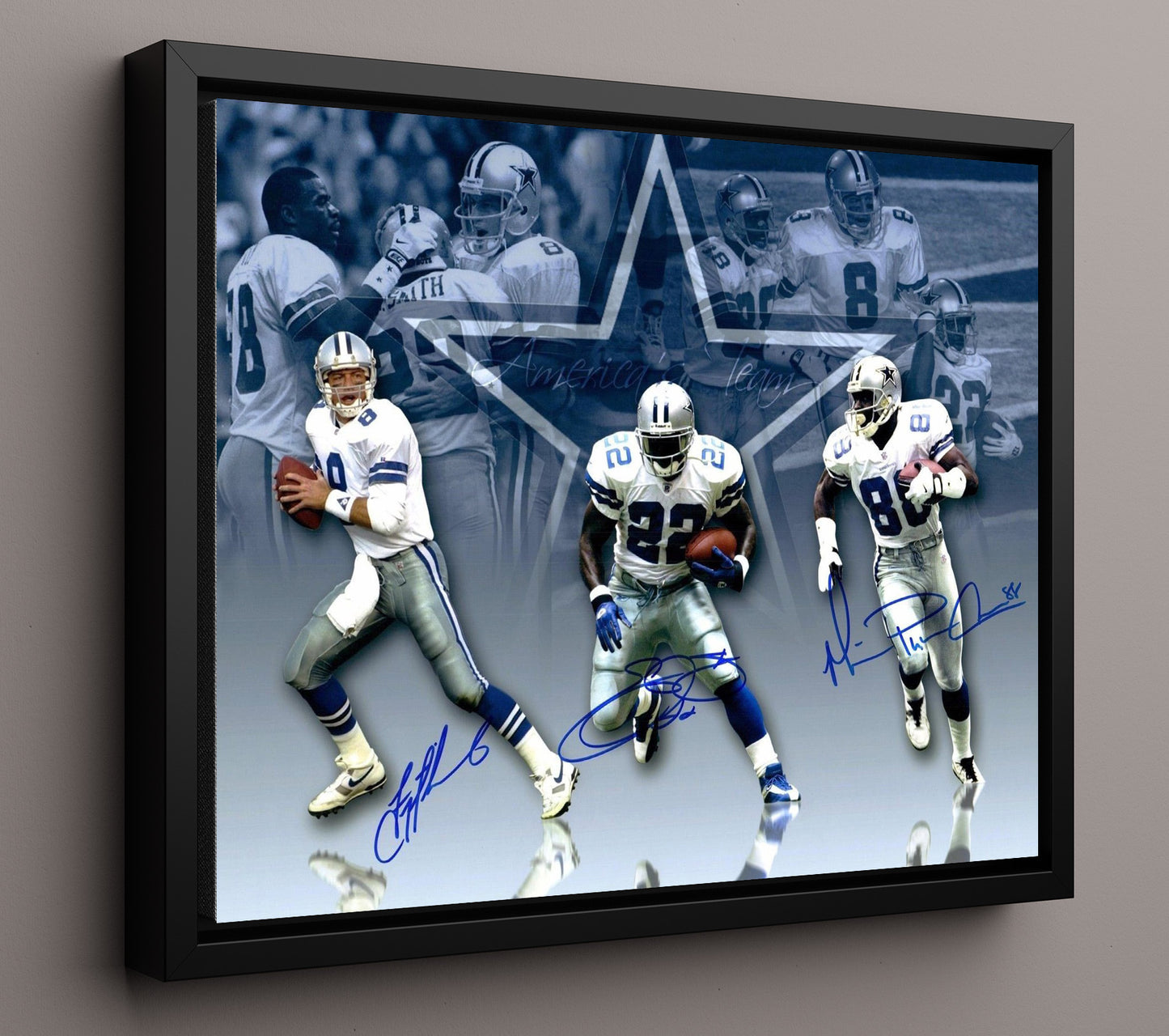 Troy Aikman Emmitt Smith Michael Irvin - Dallas Football Triplets Dynasty Composite football wall art 16x20 Framed Canvas