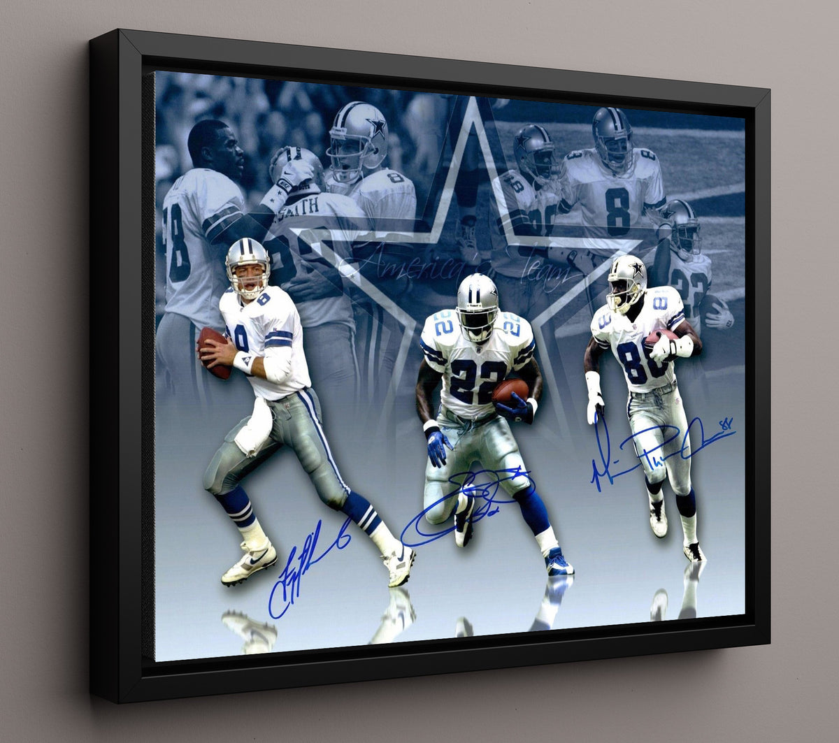 Troy Aikman Emmitt Smith Michael Irvin - Dallas Football Triplets Dynasty Composite football wall art 16x20 Framed Canvas