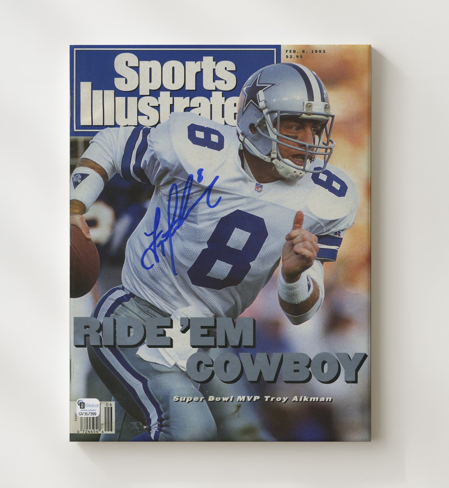 Troy Aikman Ride Em - Cowboy Glory football wall art 20x24 Canvas