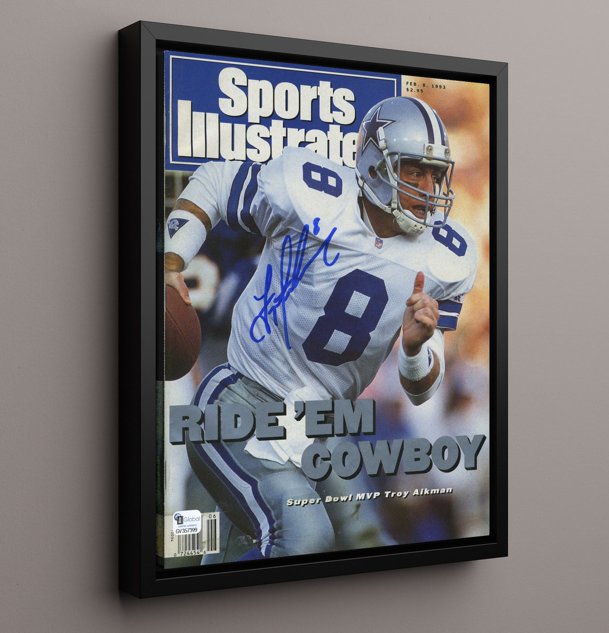 Troy Aikman Ride Em - Cowboy Glory football wall art 16x20 Framed Canvas