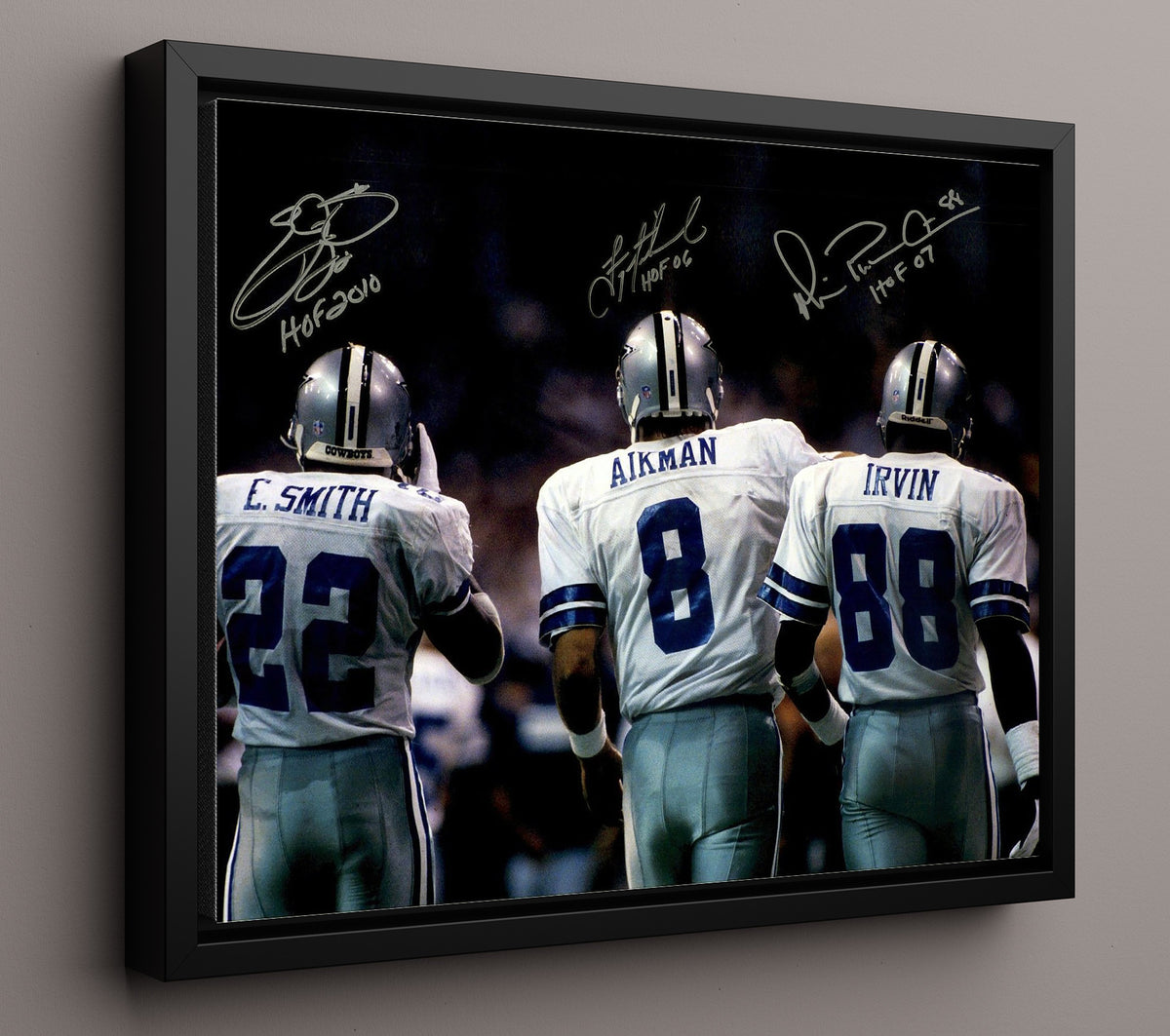 Troy Aikman and Emmitt Smith and Michael Irvin - Dallas football Triplets Walkout football wall art 16x20 Framed Canvas