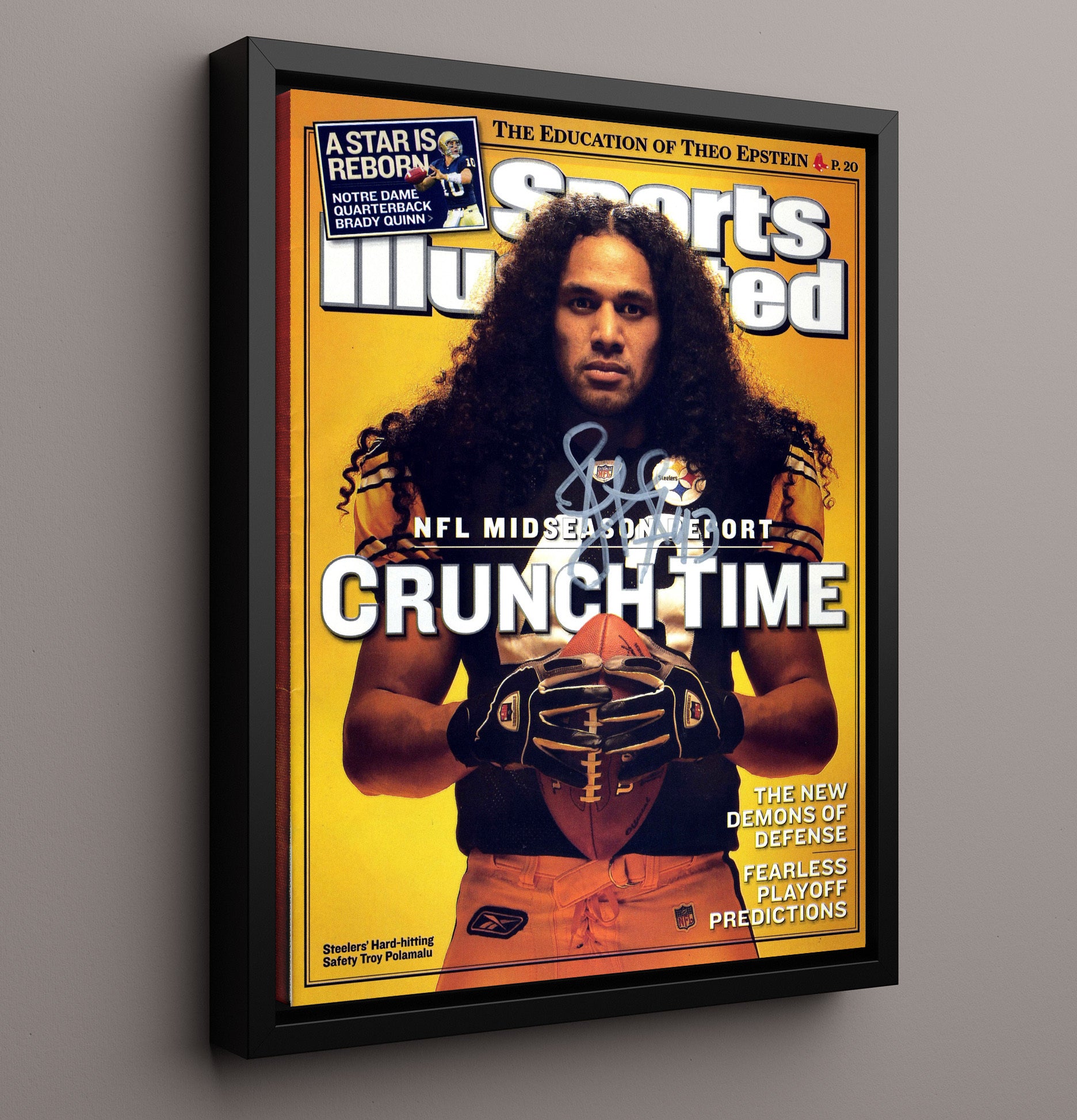 Troy Polamalu - Crunch Time Hair and Hits football wall art 16x20 Framed Canvas