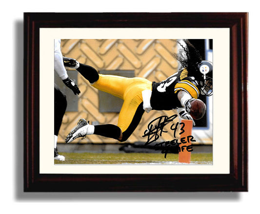 Troy Polamalu - Flying Steel football wall art 8x10 Beveled Frame