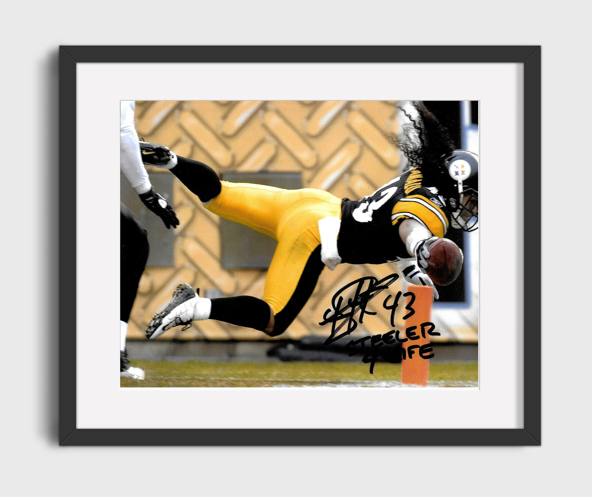 Troy Polamalu - Flying Steel football wall art 16x20 Gallery Frame
