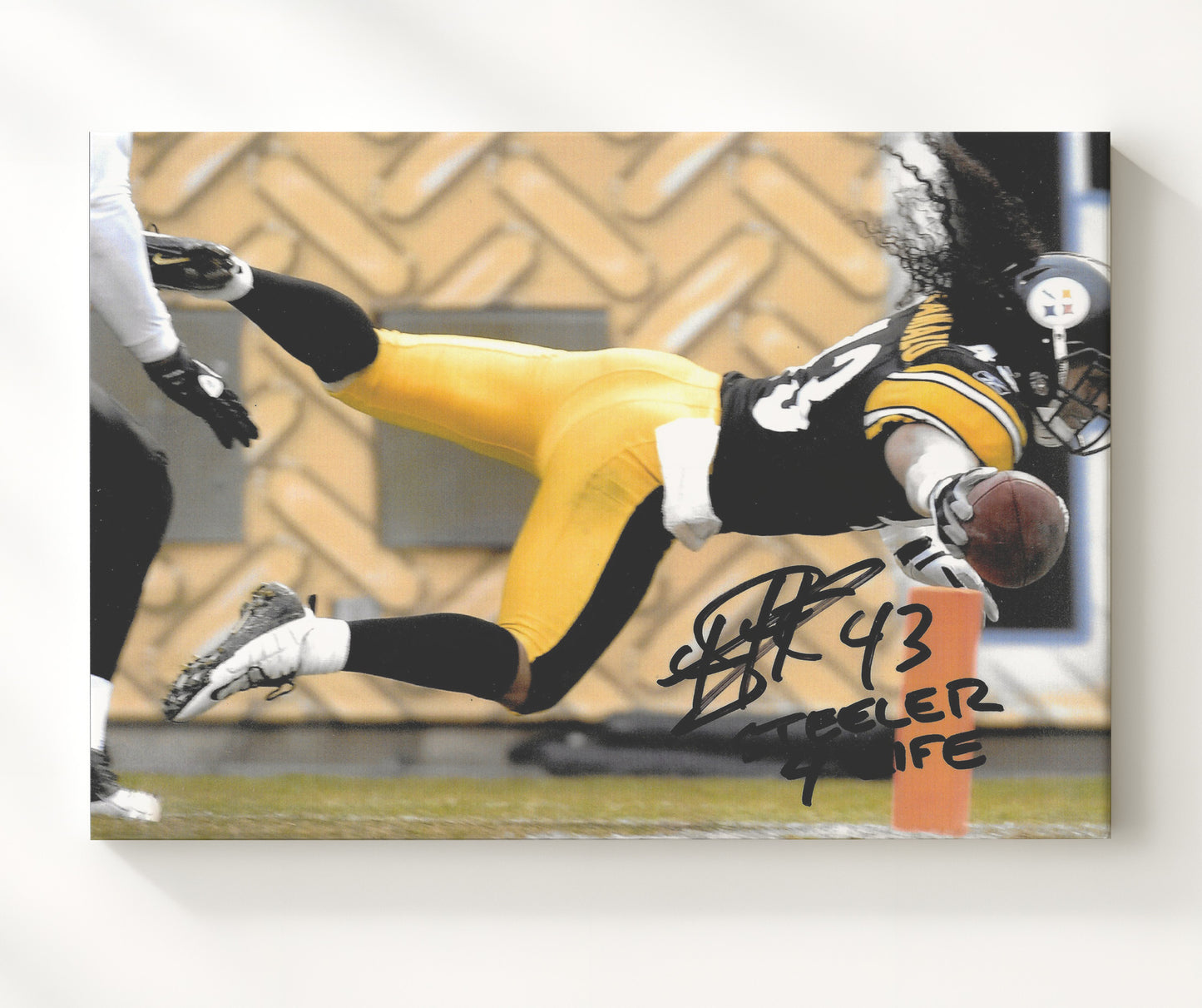 Troy Polamalu - Flying Steel football wall art 20x24 Canvas
