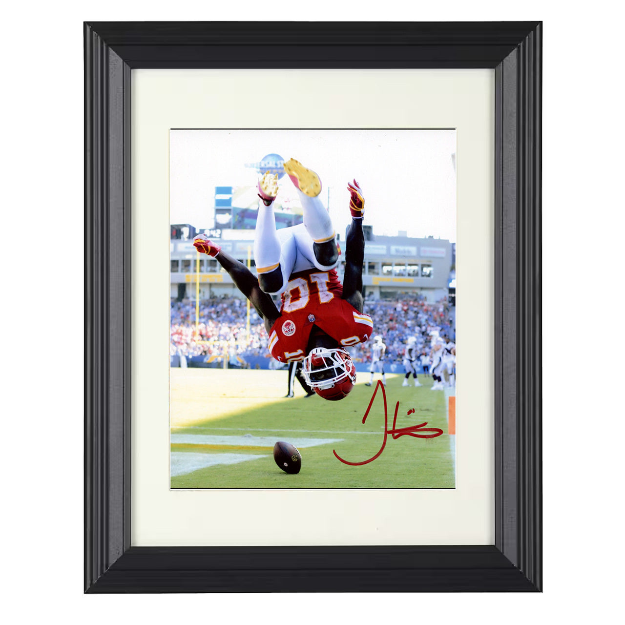 Tyreek Hill – Kansas City Backflip Celebration – 8x10 black beveled framed football wall art