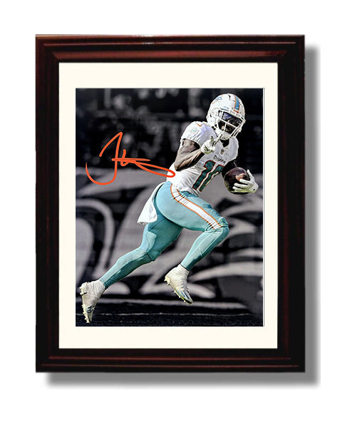 Tyreek Hill - Miami football Receiver Peace Sign Run Celebration football wall art 8x10 Beveled Frame