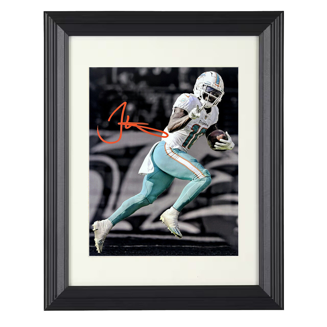 Tyreek Hill – Miami Receiver Peace Sign Run Celebration – 8x10 black beveled framed football wall art