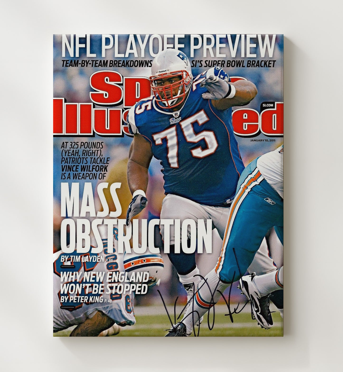 Vince Wilfork - New England Football SI Cover Defensive Tackle 2011 football wall art 20x24 Canvas