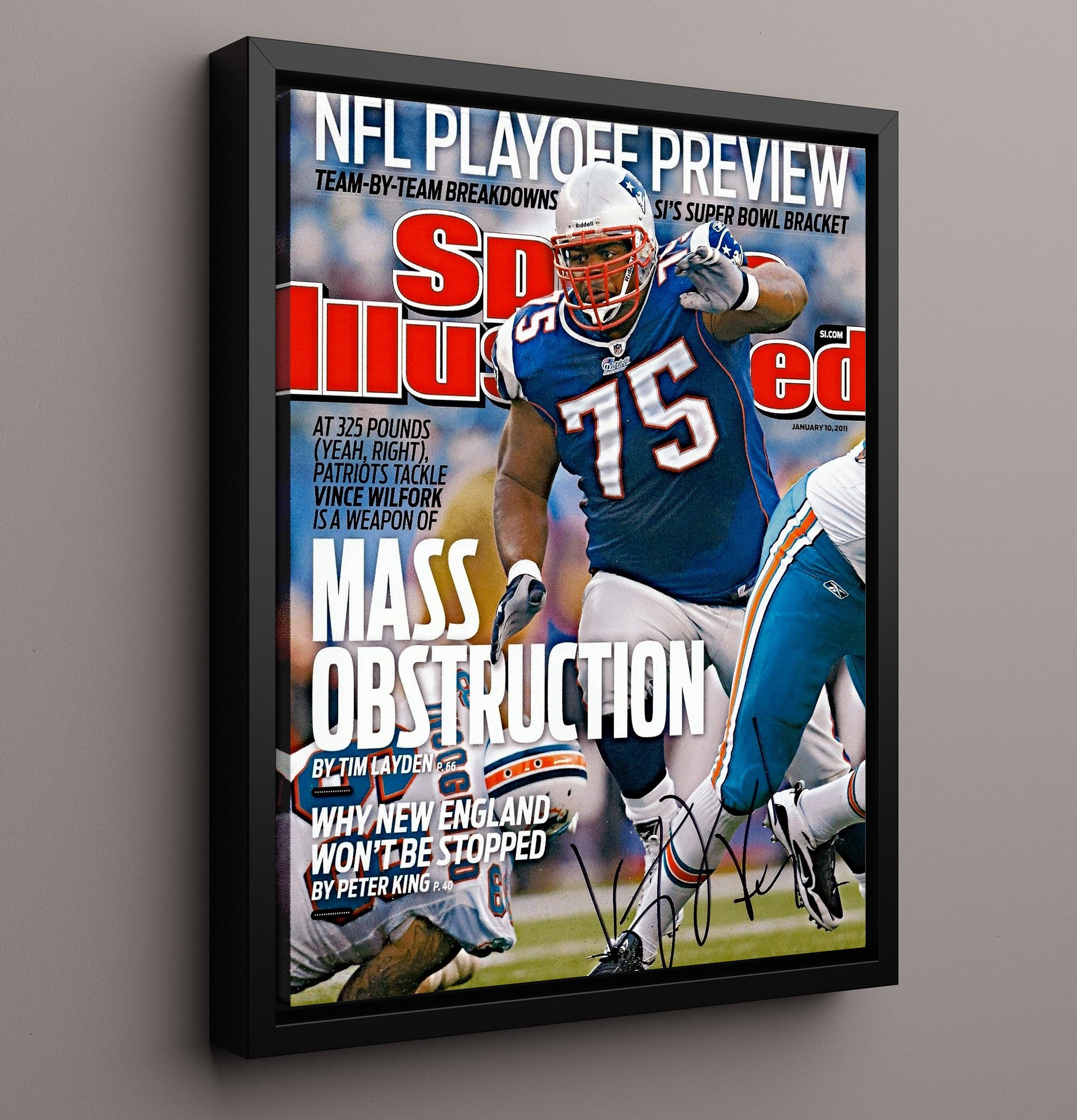 Vince Wilfork - New England Football SI Cover Defensive Tackle 2011 football wall art 16x20 Framed Canvas