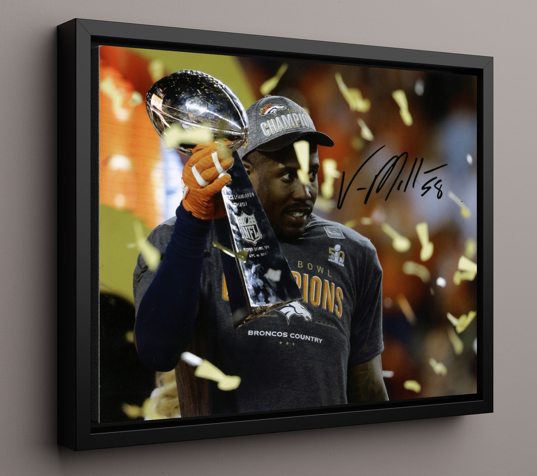 Von Miller - Super Bowl Glory football wall art 16x20 Framed Canvas