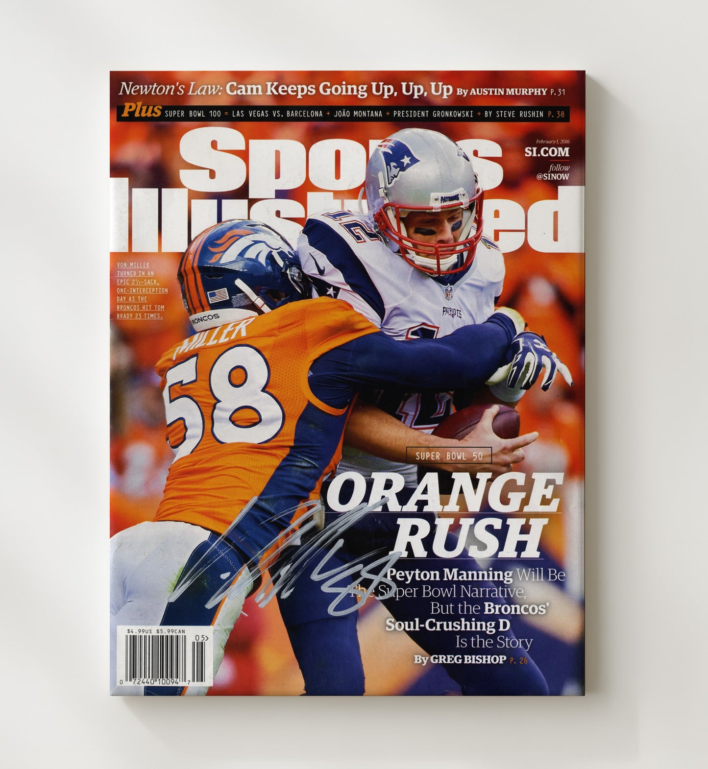 Von Miller Super Bowl 50 - Orange Rush football wall art 20x24 Canvas