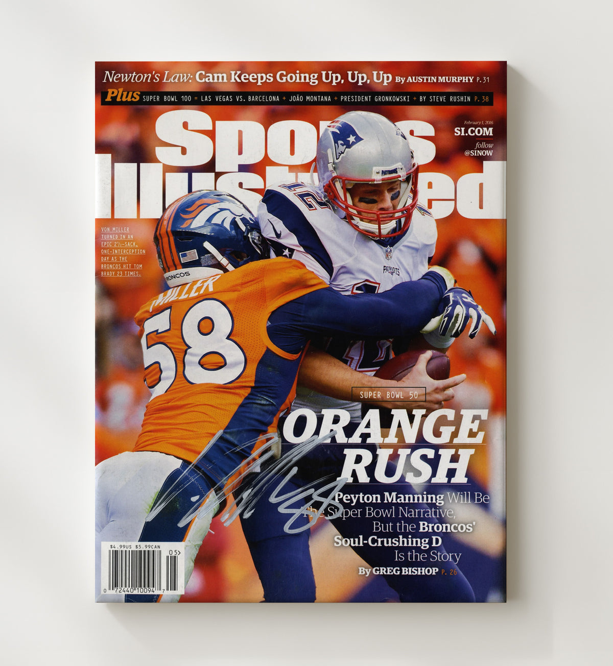 Von Miller Super Bowl 50 - Orange Rush football wall art 20x24 Canvas