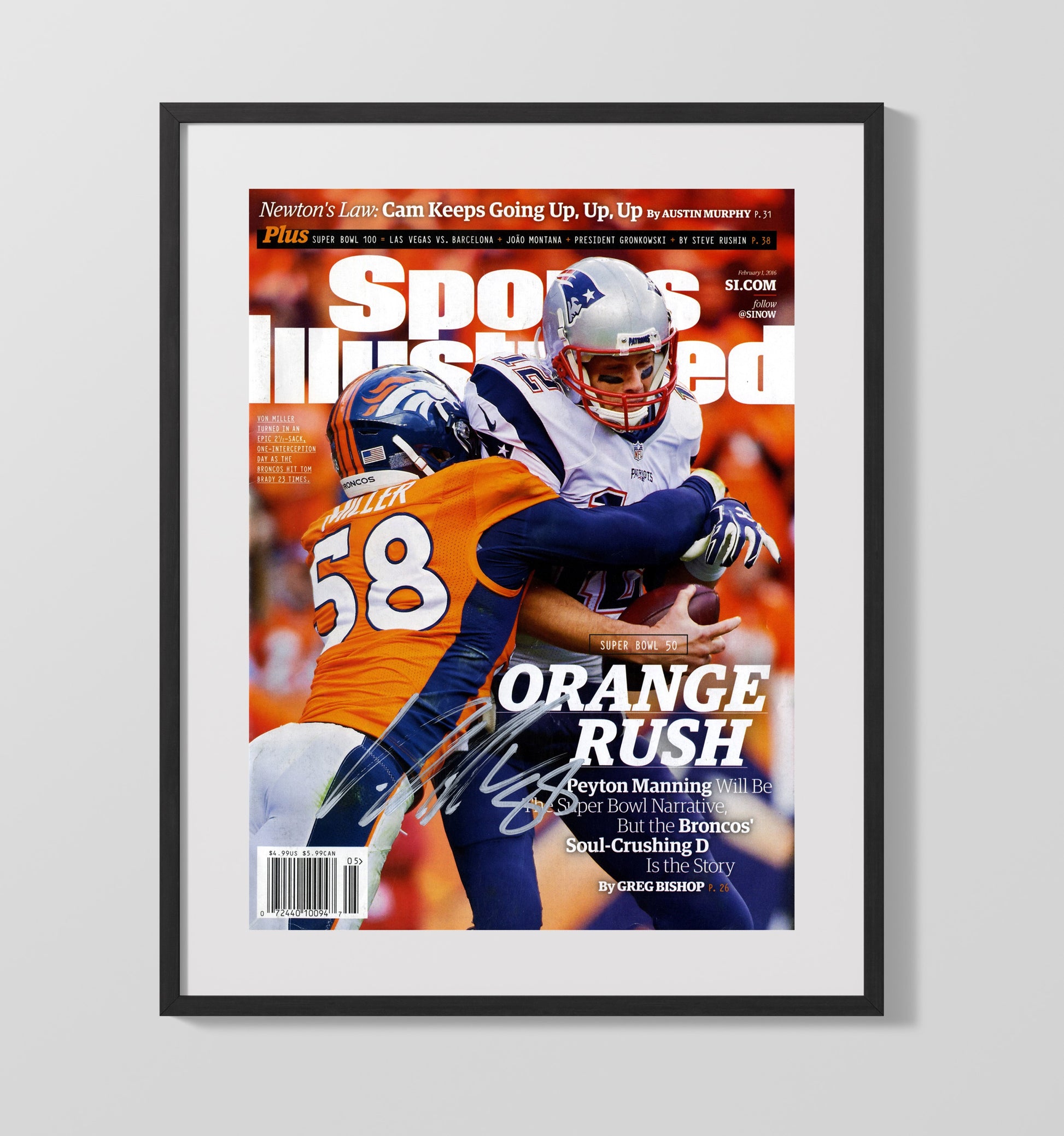 Von Miller Super Bowl 50 - Orange Rush football wall art 16x20 Gallery Frame