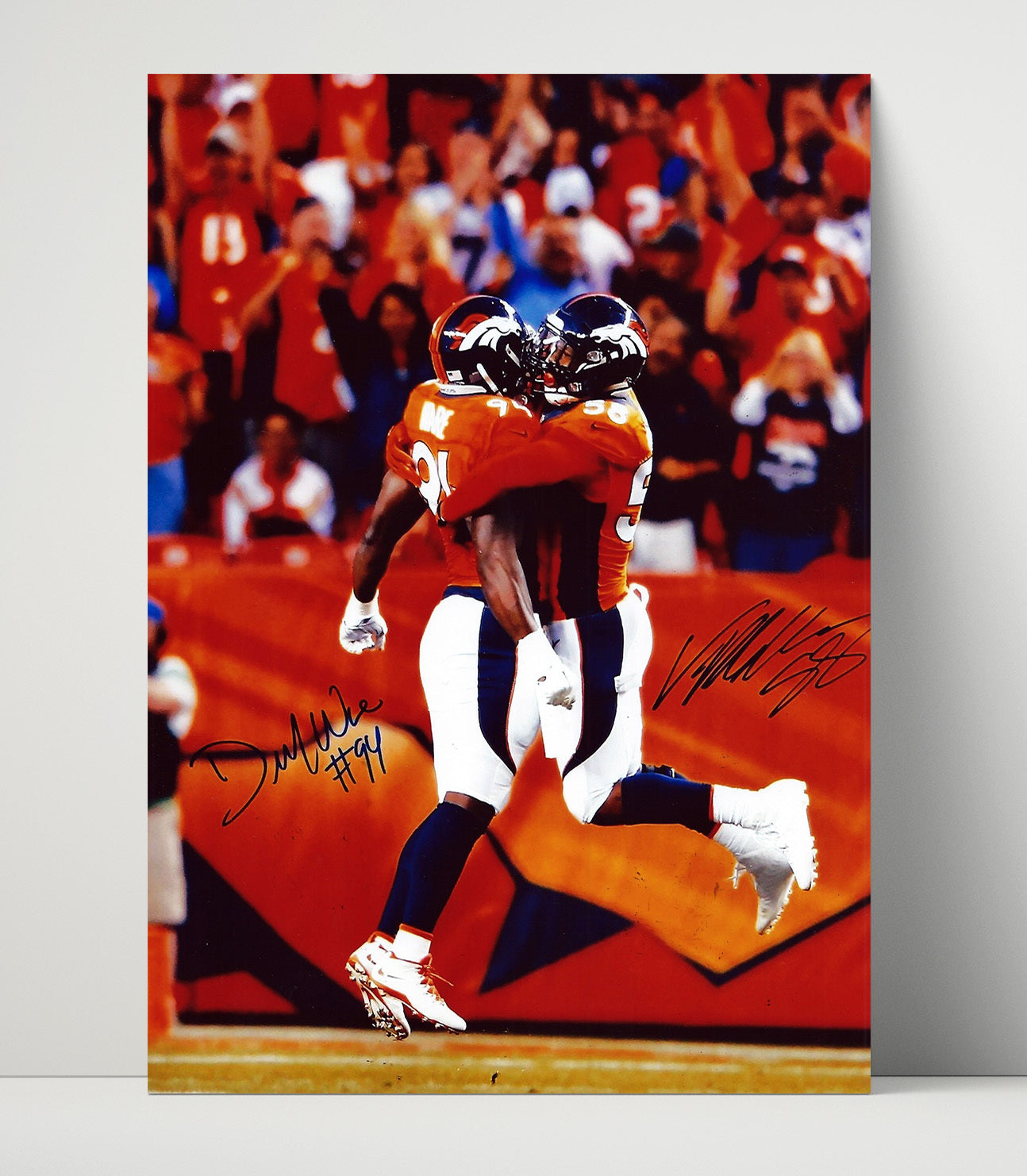 Von Miller and DeMarcus Ware - Denver football Super Bowl 50 Sack Celebration 2016 football wall art 16x20 Unframed Print