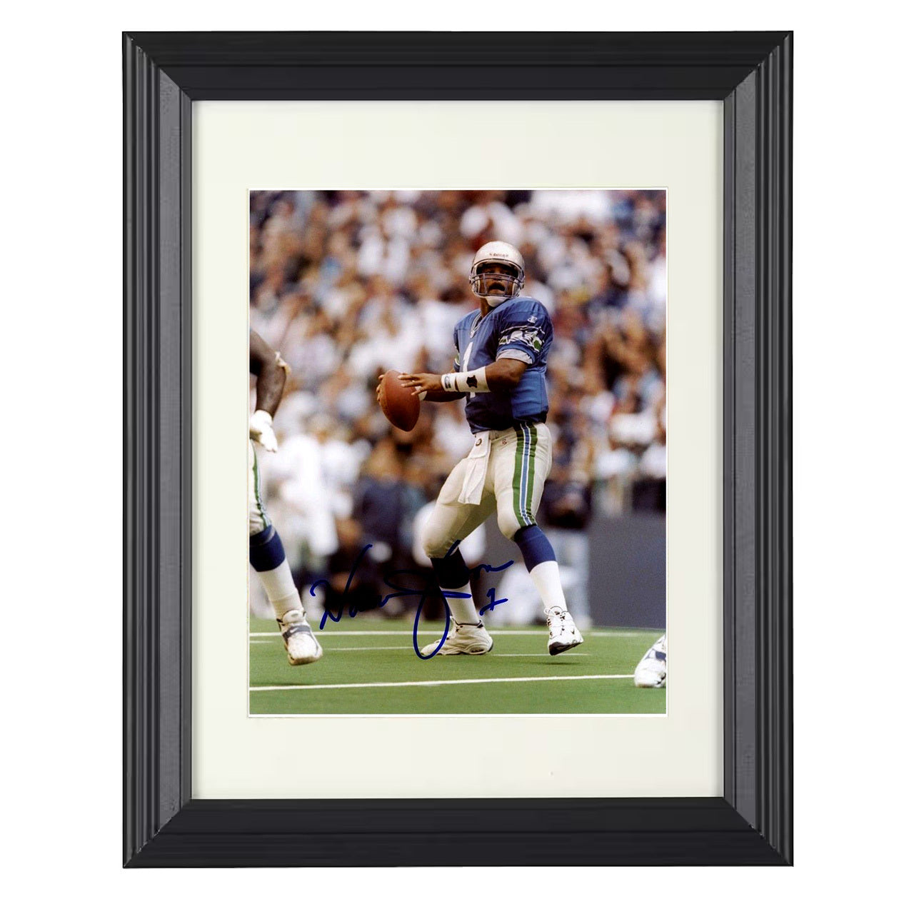 Warren Moon – Houston QB Dropback Pass – 8x10 black beveled framed football wall art