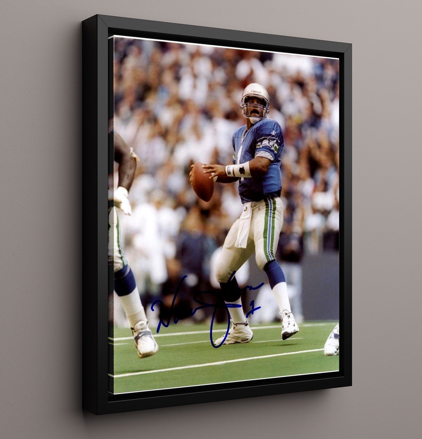 Warren Moon - Houston Football Quarterback Dropback Pass football wall art 16x20 Framed Canvas