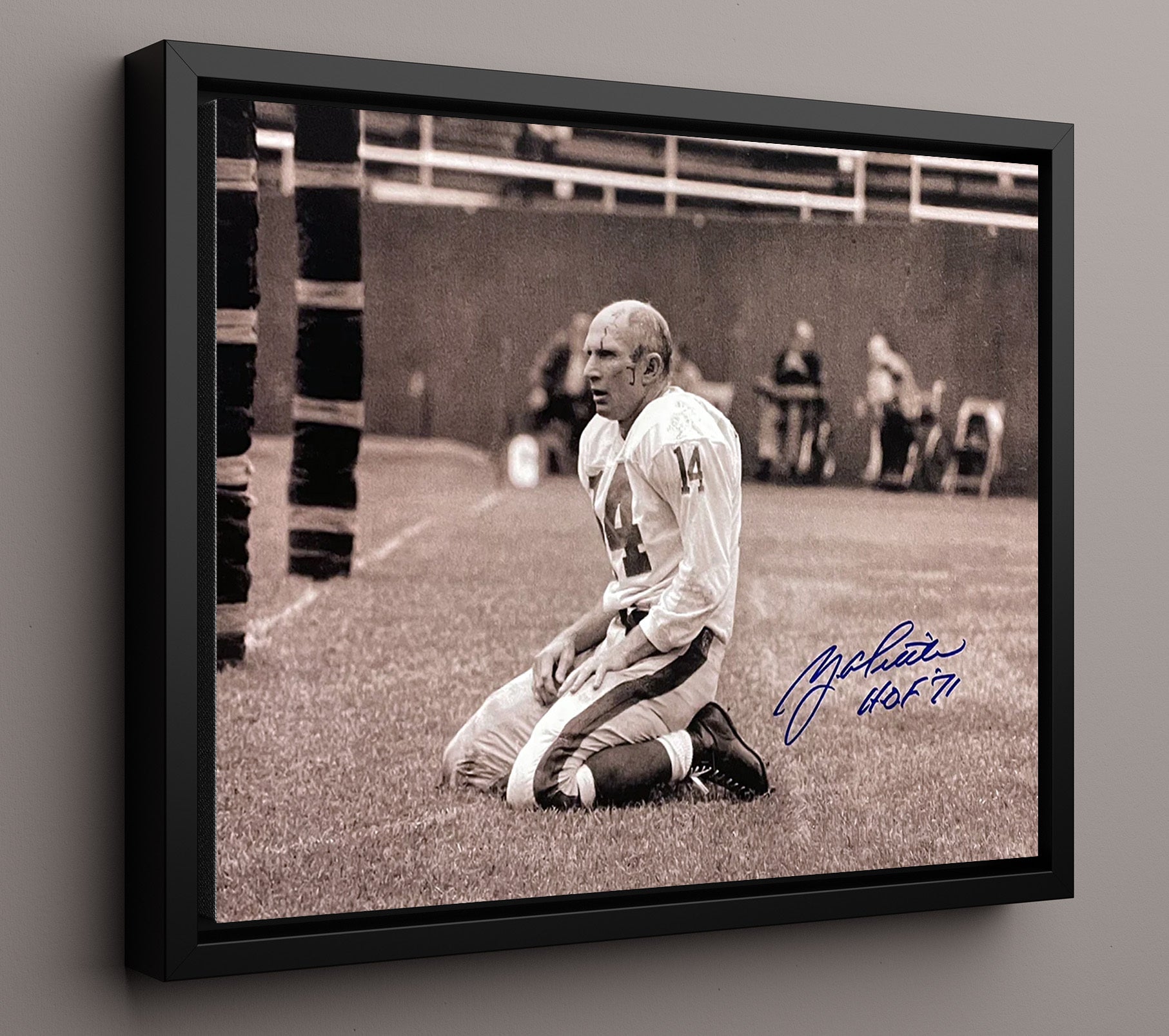 Y.A. Tittle - Iron Will football wall art 16x20 Framed Canvas