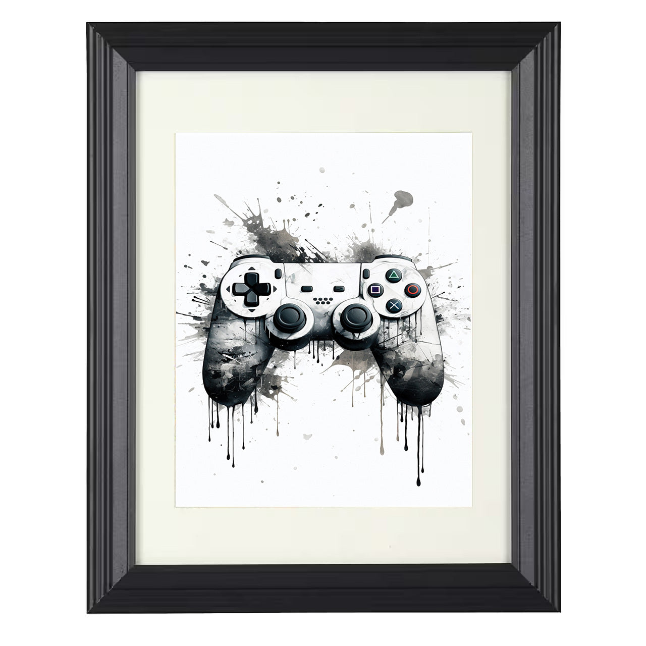 Controller – Grunge Ink Splash Gaming 8x10 matted black framed game room wall art