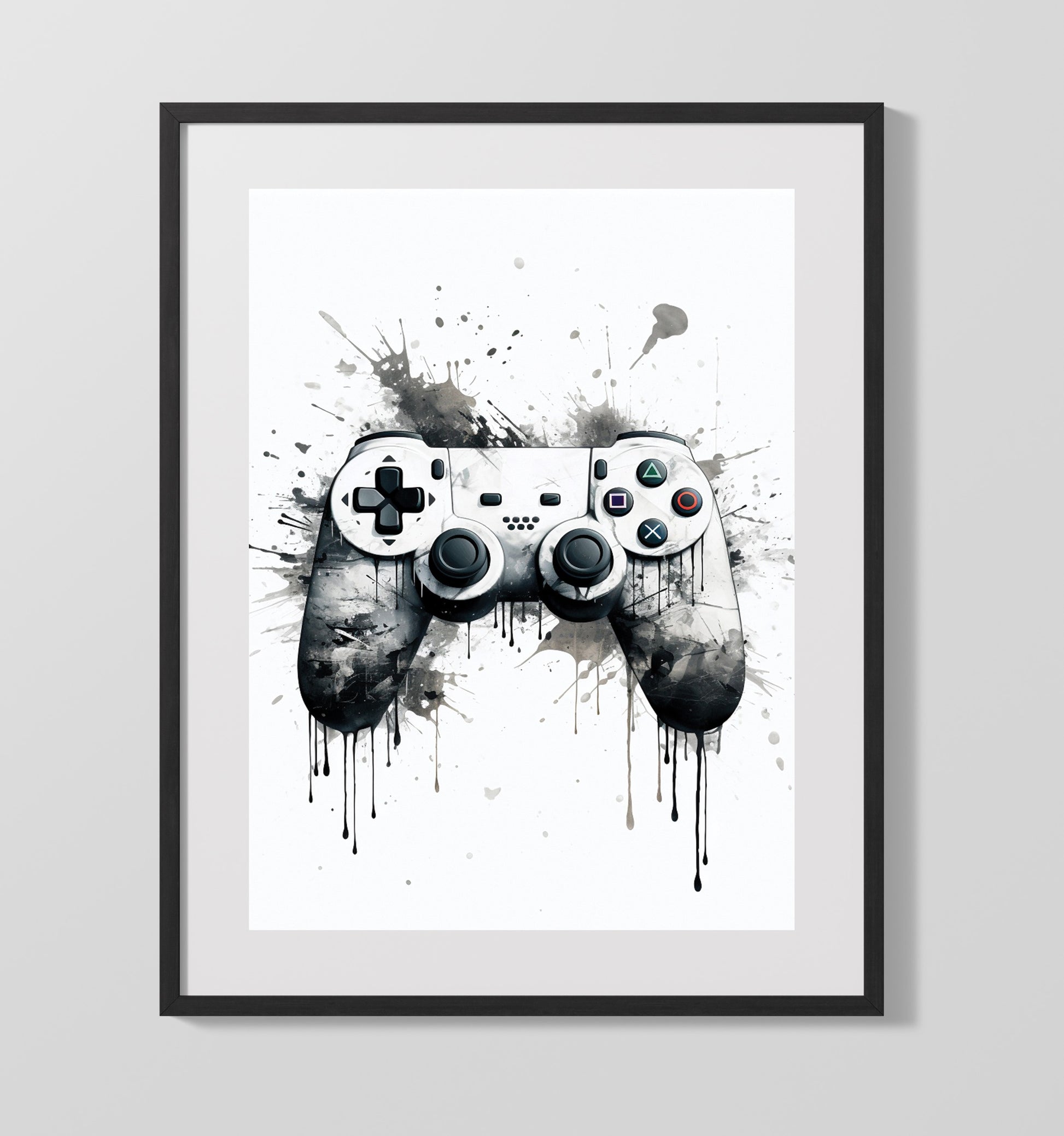 Color Splash Gaming Controller Kids Room Wall Art 16x20 Gallery Frame wall art print – Gaming Wall Art decor