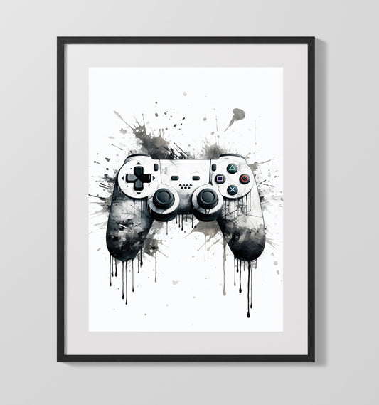 Color Splash Gaming Controller Kids Room Wall Art 16x20 Gallery Framed Artwork wall art print – kids gaming room decor