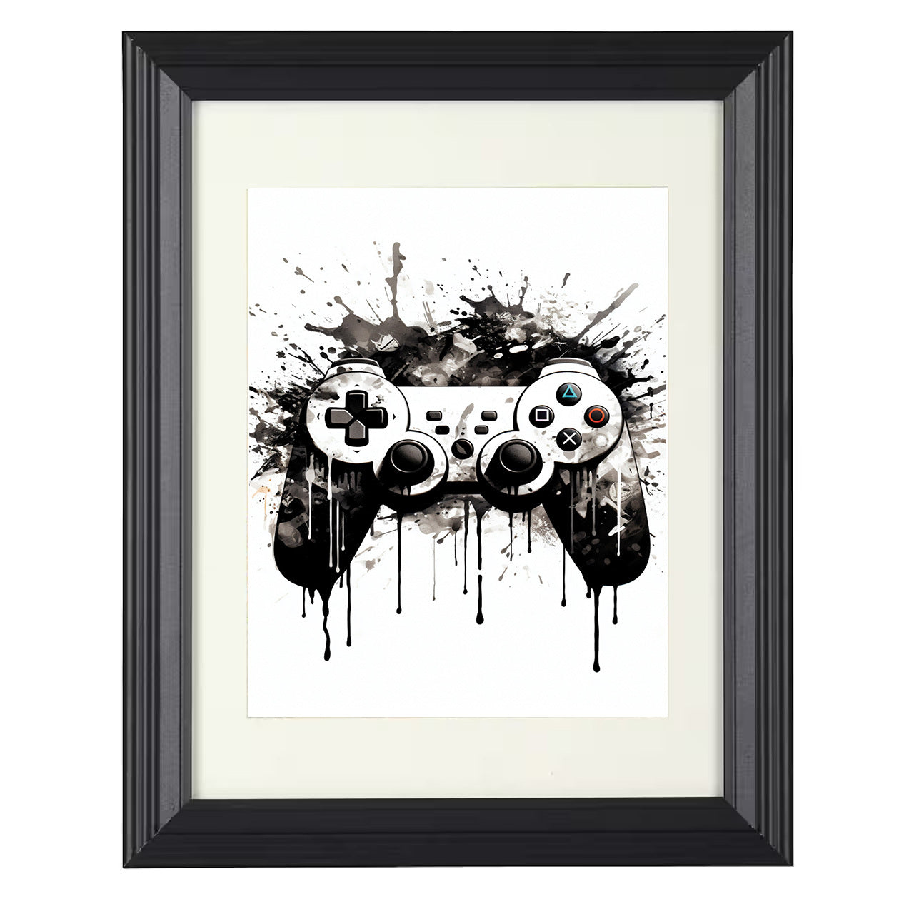 Controller – Ink Splash Gaming Control 8x10 matted black framed game room wall art