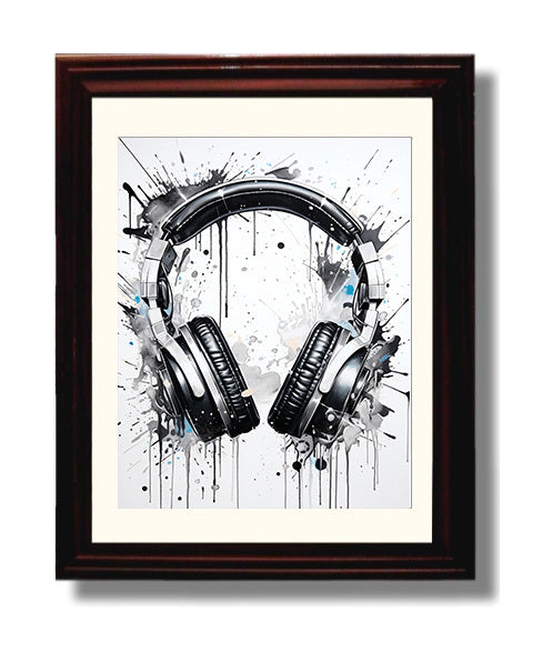 Color Splash Headphones Kids Music Room Wall Art 8x10 Beveled Frame wall art print – Music Wall Art decor