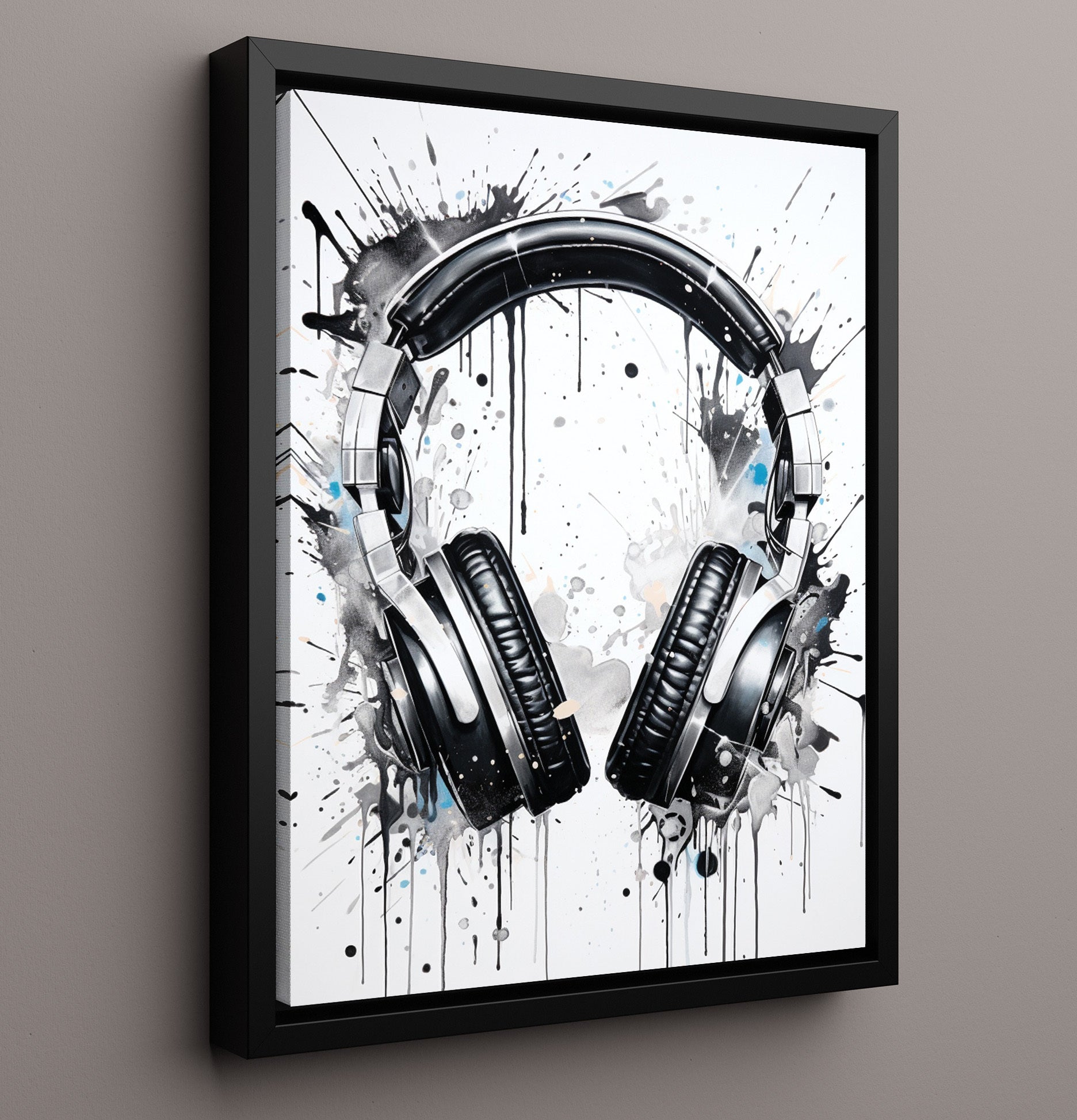Color Splash Headphones Kids Music Room Wall Art 16x20 Framed Canvas wall art print – Music Wall Art decor
