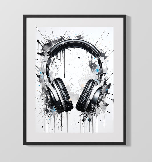 Color Splash Headphones Kids Music Room Wall Art 16x20 Gallery Framed Artwork wall art print – kids gaming room decor