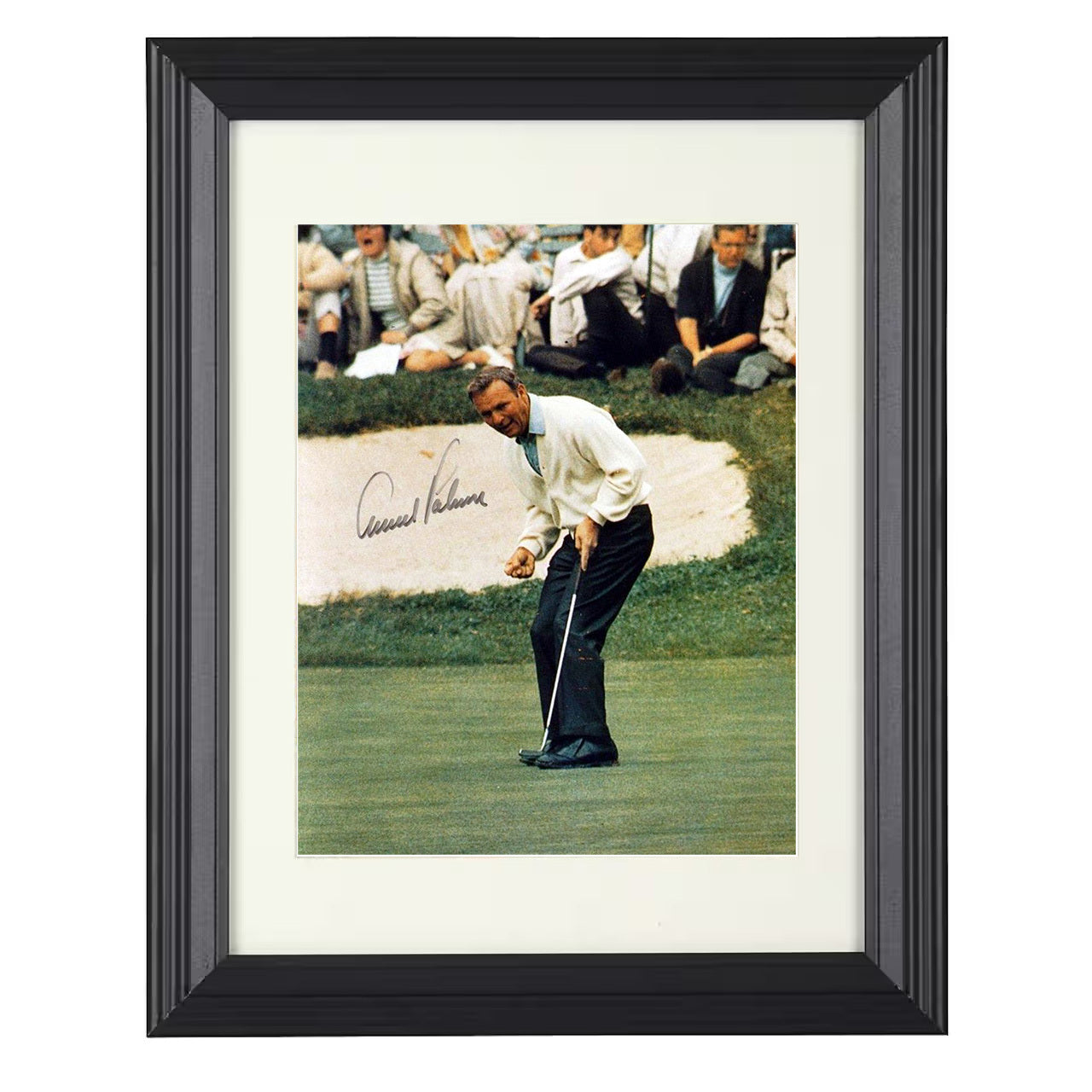 Arnold Palmer – Celebratory Putt 8x10 matted black framed golf wall art