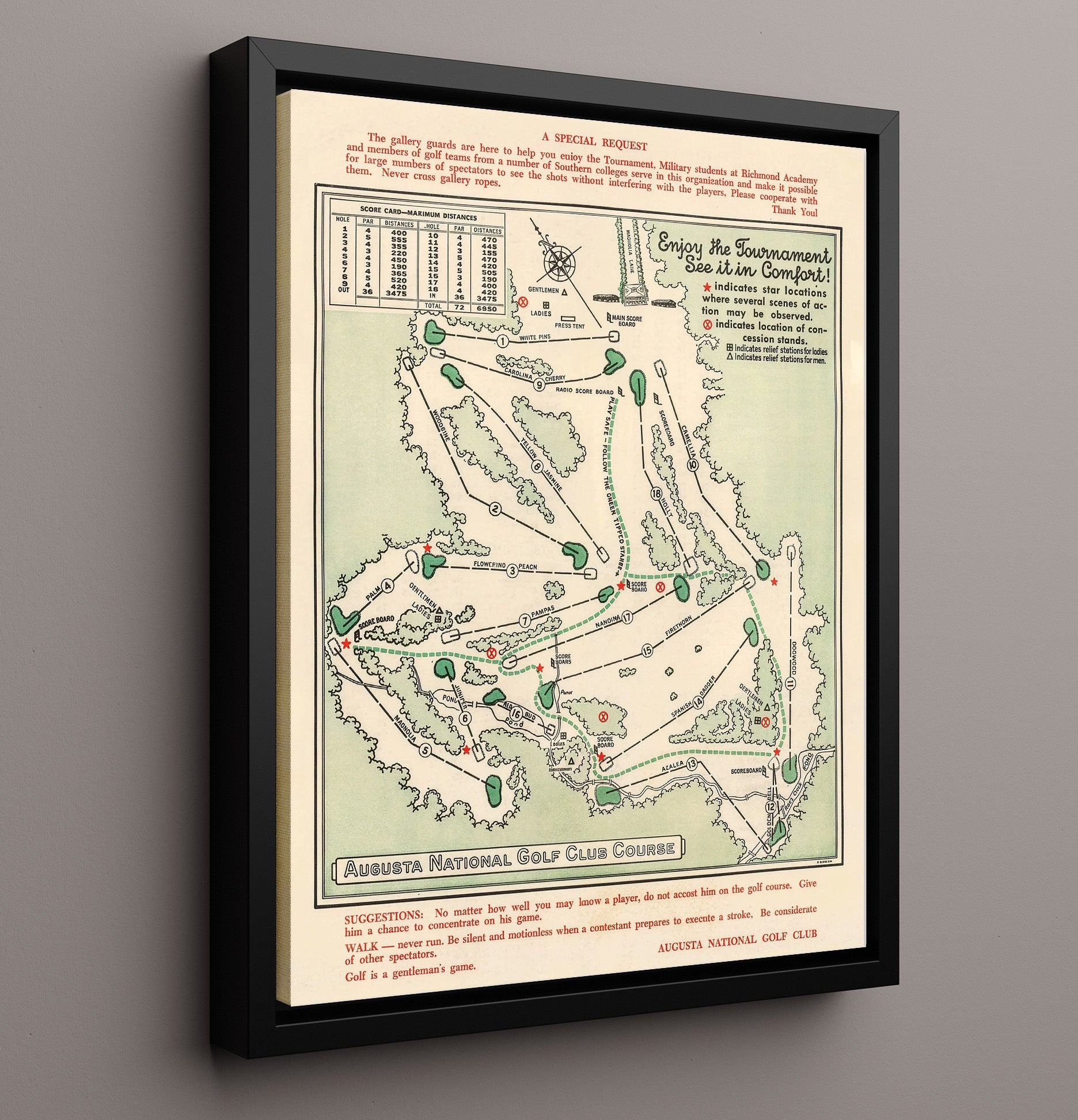 Augusta Course Map - Augusta Tournament Layout Golf Wall Art