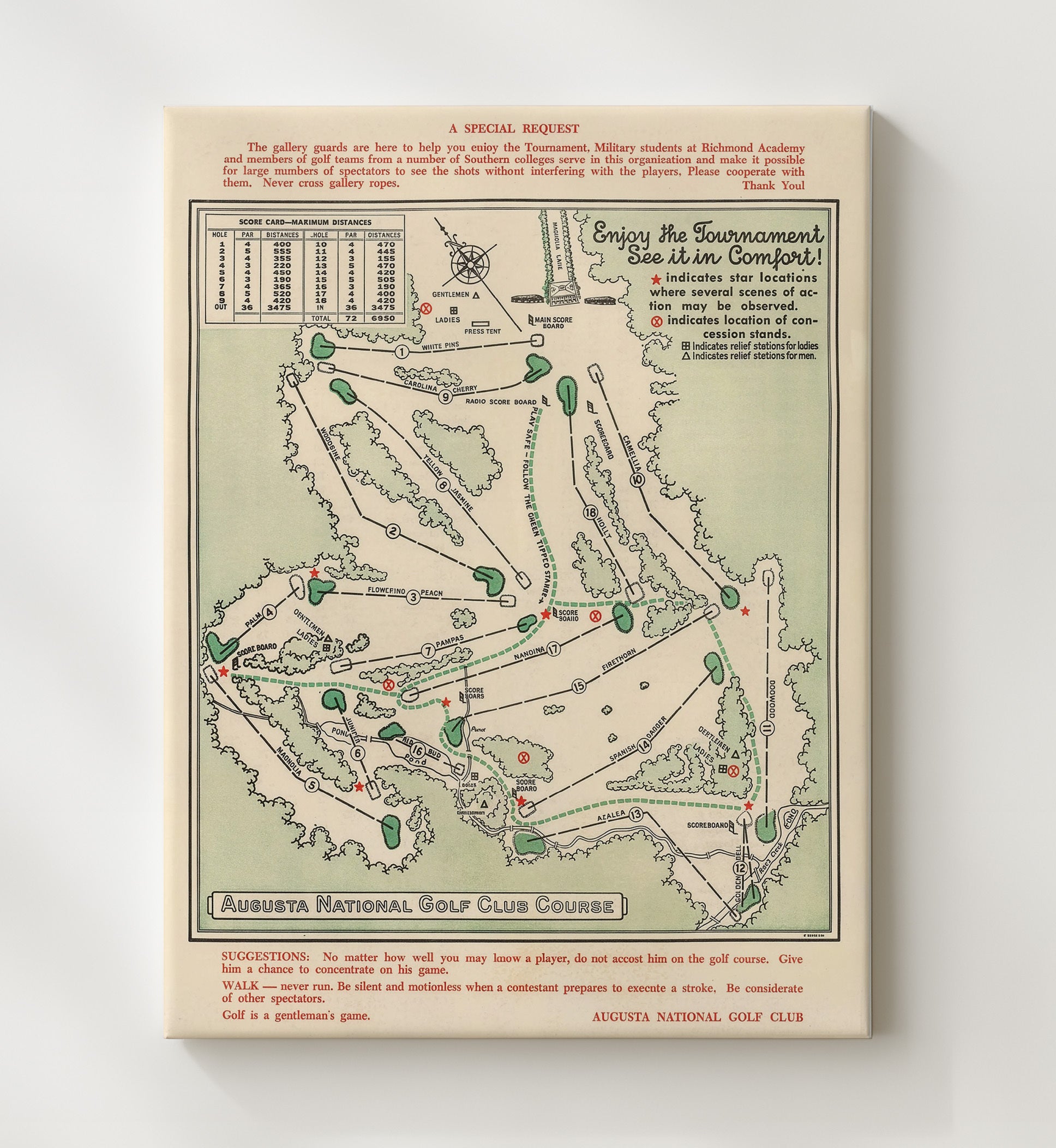 Augusta Course Map - Augusta Tournament Layout Golf Wall Art
